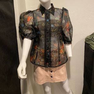 Beulah eleven22 black floral sheer blouse excellent condition!